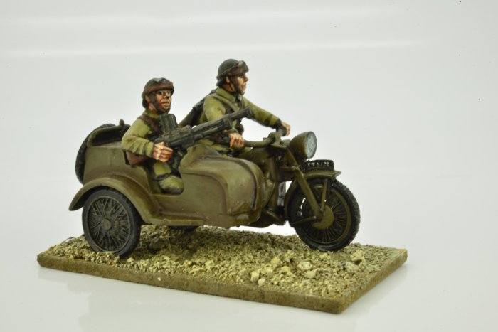 French Motorcycle and Sidecar with Riders.