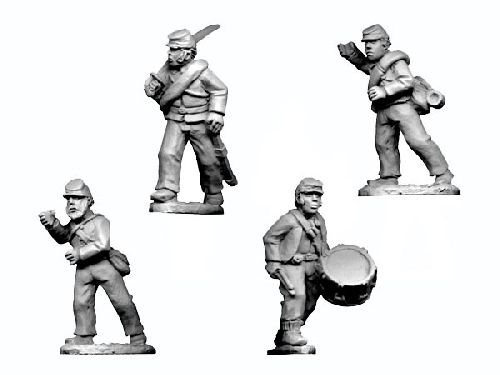 ACW Infantry Command in Shirt and Kepi Advancing