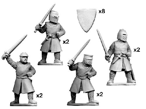 Dismounted knights with swords