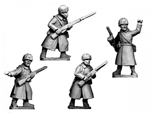 Russian Infantry Command in Coats and Fur Hats