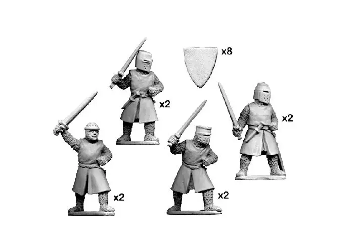 Dismounted knights with swords