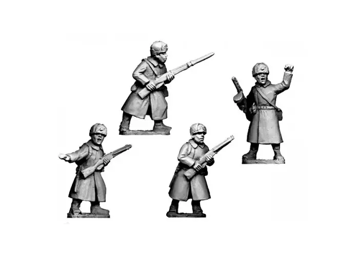 Russian Infantry Command in Coats and Fur Hats